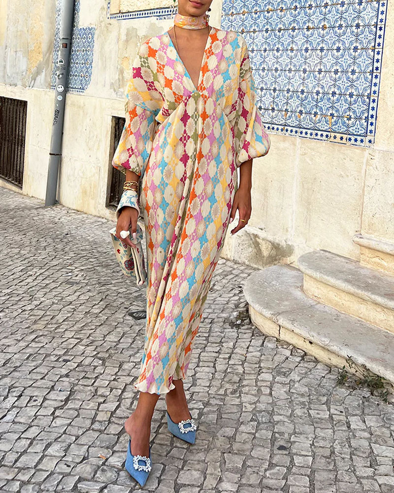 Lilian - Vibrant Puff Sleeve Maxi Dress