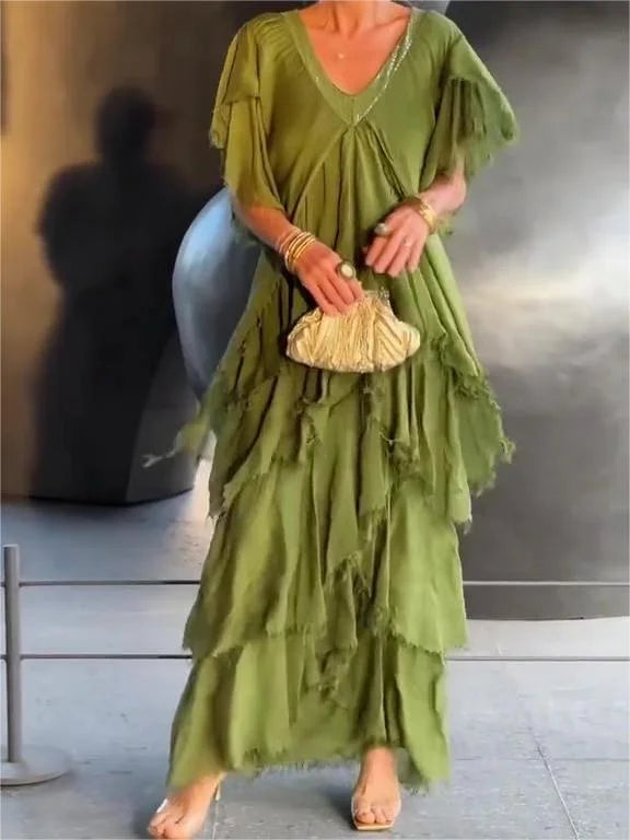 Clarissa - Elegant V-neck Maxi Dress
