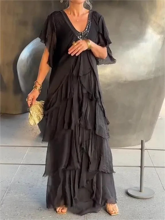 Clarissa - Elegant V-neck Maxi Dress