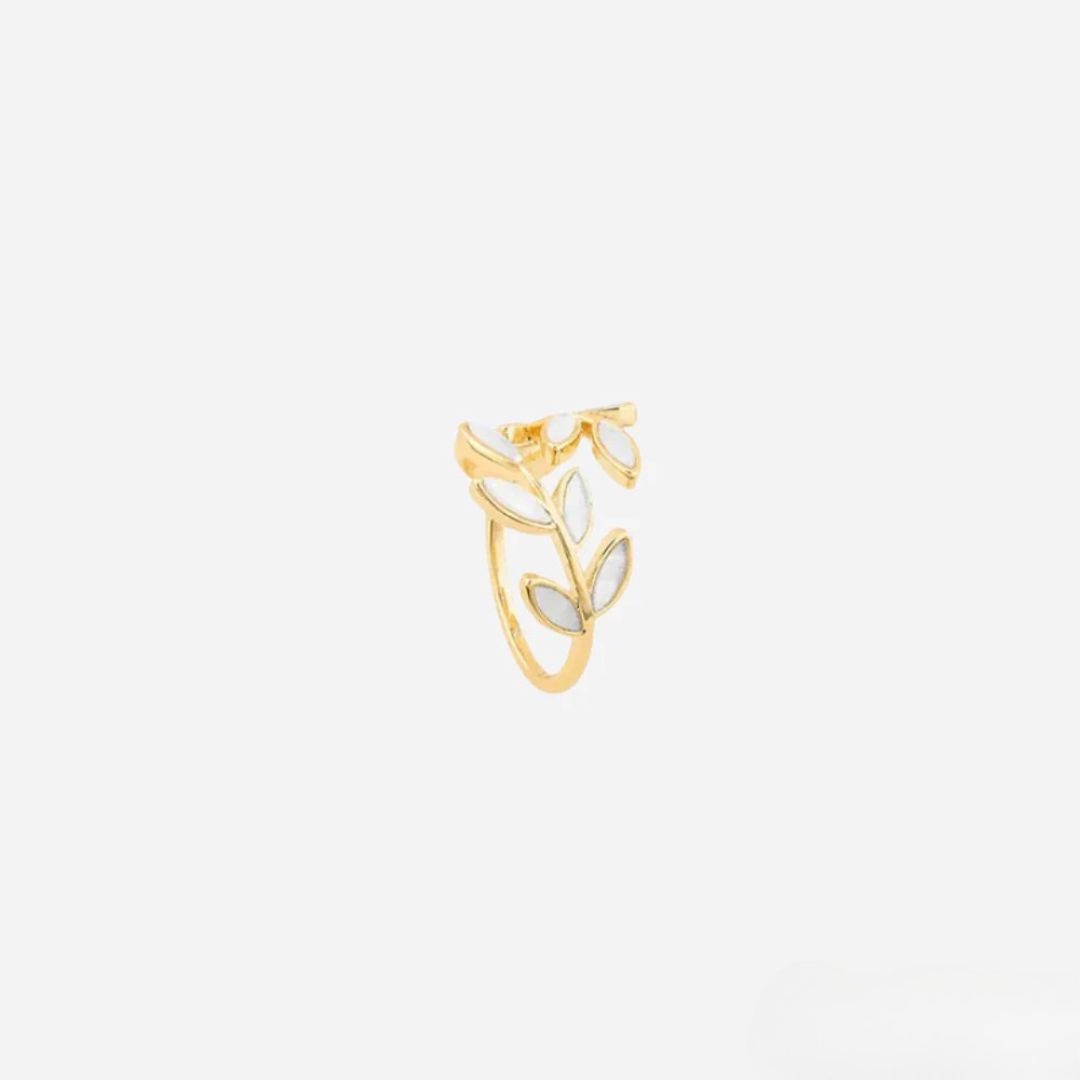 Milly | Adjustable Gold Ring With White Opal Leaf