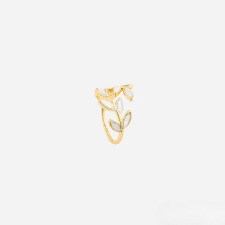 Milly | Adjustable Gold Ring With White Opal Leaf