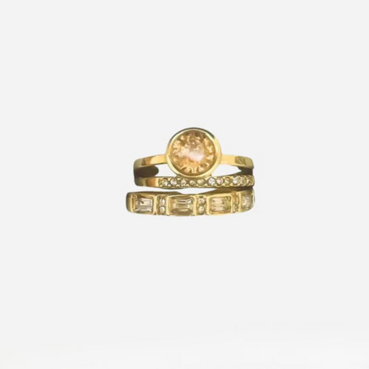 Fiona | Inlaid Crystal Gold Plated Ring Set