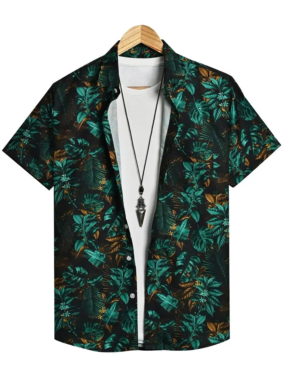Men's Shirt Tropical Plants Pattern 3D Print Tops Summer Casual Holiday Shirt New Button Lapel Short Sleeves Unisex Clothing