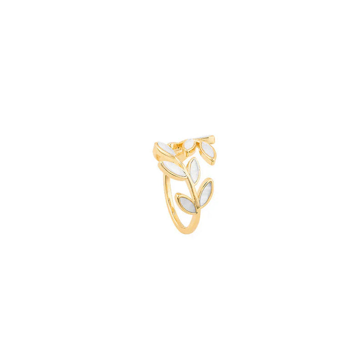 Milly | Adjustable Gold Ring With White Opal Leaf