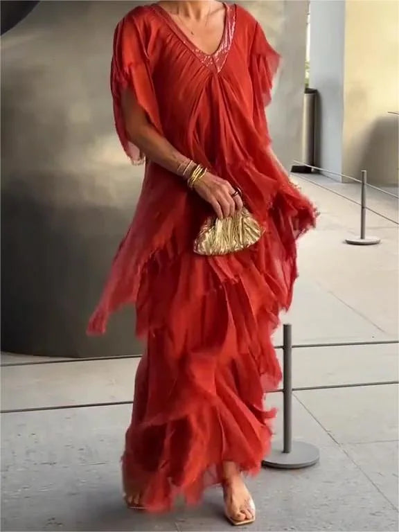 Clarissa - Elegant V-neck Maxi Dress