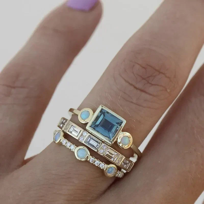 Yasmine | Vintage Blue Crystal Ring Set