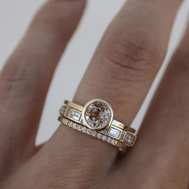 Fiona | Inlaid Crystal Gold Plated Ring Set